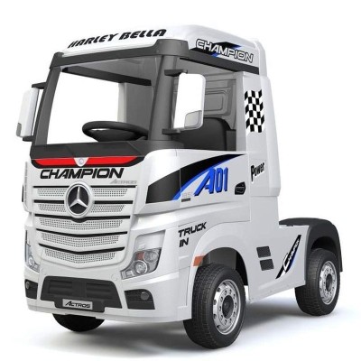 CAMION ELETTRICO PER BAMBINI MERCEDES ACTROS BIANCO 12V R/C, DASHBOARD, RUOTE EVA, LUCI E SUONI