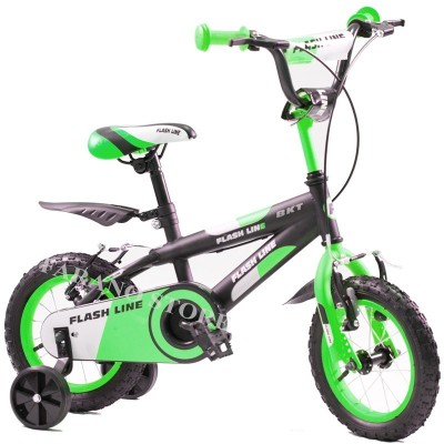 BICICLETTA PER BAMBINI 12" BMX FLASH LINE VERDE CON PARAFANGHI, COPRICATENA E MOVIMENTI SFERA FLA12