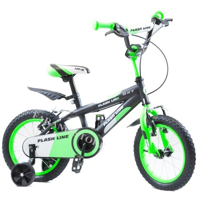 BICICLETTA PER BAMBINI 14" BMX FLASH LINE VERDE CON PARAFANGHI, COPRICATENA E MOVIMENTI SFERA FLA14