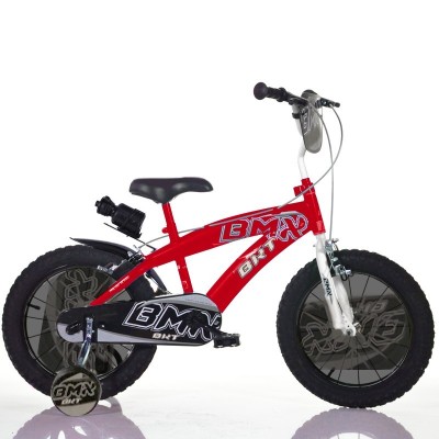 BICICLETTA PER BAMBINI 16" BMX ROSSA CON PARAFANGHI, BORRACCIA E MOVIMENTI SFERA BM16