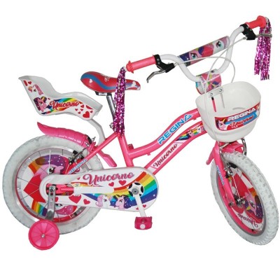 BICICLETTA PER BAMBINI 16" UNICORNO CON CESTINO, 2 FRENI, MOVIMENTI A SFERA REGINA GQN 2097