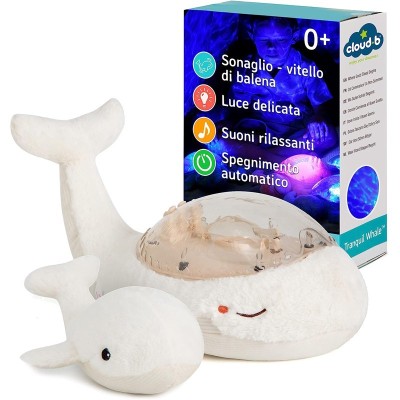 LAMPADA PROIETTORE TRANQUIL FAMILY WHALE BALENA E CUCCIOLO CON LUCI E SUONI BIANCA CLOUD B 7900-WD