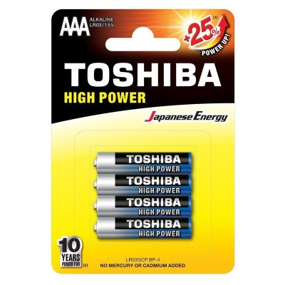 BLISTER 4 PILE MINISTILO AAA LR03 DA 1,5 VOLT ALCALINE TOSHIBA HIGH POWER LR03GCPBP4