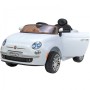 AUTO ELETTRICA PER BAMBINI FIAT 500 BIANCA R/C 12V, 2 MOTORI, ING.MP3, MICROSD E USB, LUCI LED