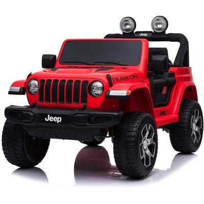 AUTO ELETTRICA PER BAMBINI JEEP WRANGLER RUBICON ROSSA CON RADIOCOMANDO 12V DASHBOARD E LED BCR